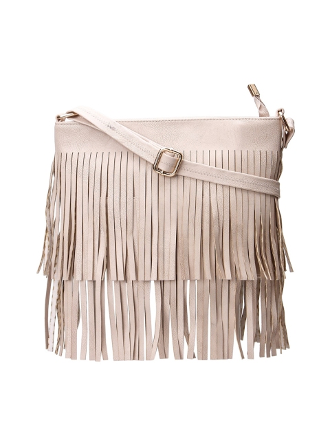 

KLEIO Cream-Coloured PU Structured Sling Bag with Fringed