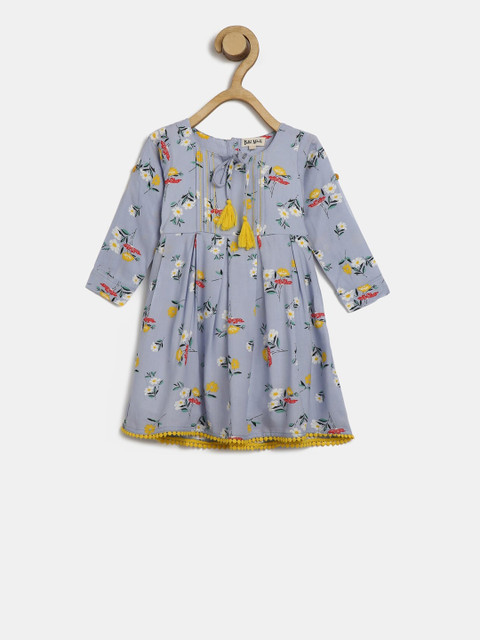 

Bella Moda Girls Grey Floral Printed A-Line Dress