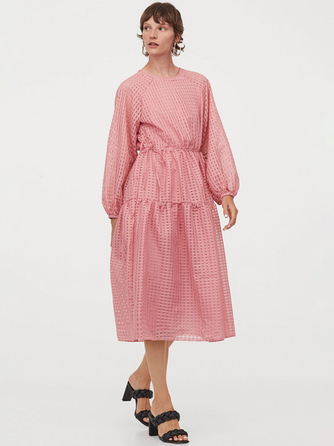 

H&M Women Pink Jacquard-Weave Dress
