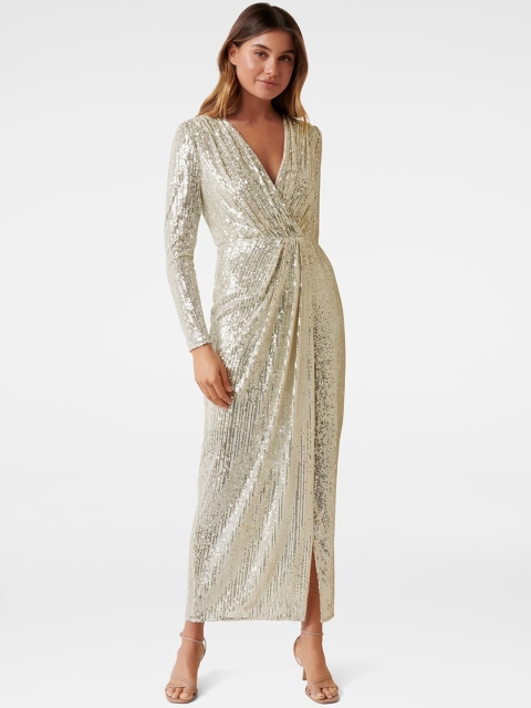 

Forever New Women Silver-Coloured Embellished Wrap Dress