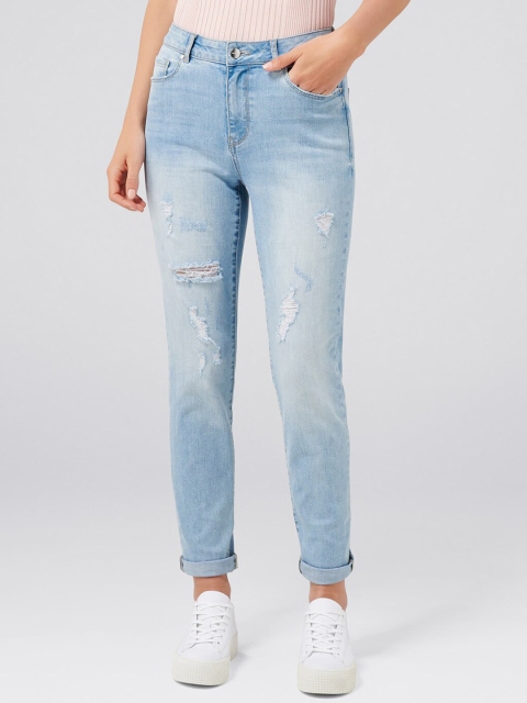 

Forever New Women Blue Relaxed Fit Mid-Rise Low Distress Jeans