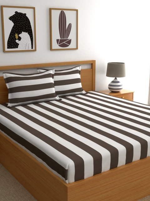 

Home Ecstasy Grey & White Striped 140 TC Cotton 1 Queen Bedsheet with 2 Pillow Covers