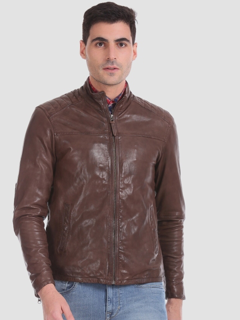

U.S. Polo Assn. Men Brown Solid Biker Leather Jacket