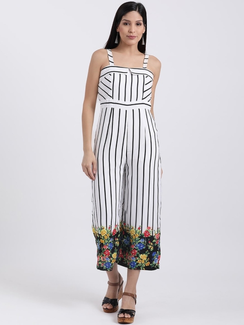 

Zink London Women White & Black Striped Culotte Jumpsuit