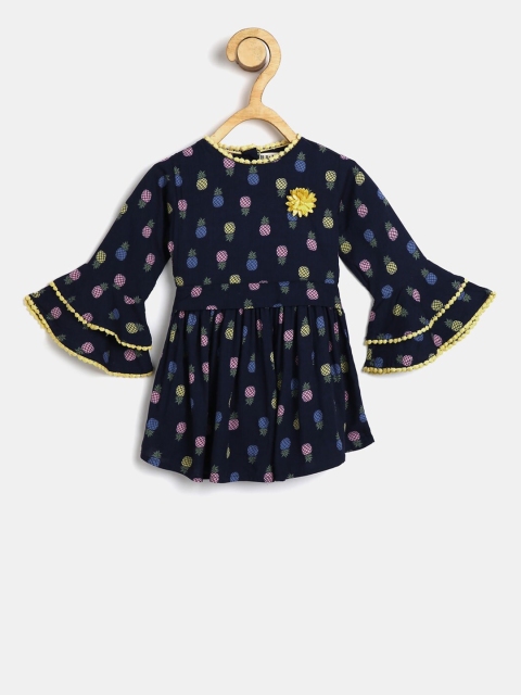 

Bella Moda Girls Navy Blue Self Design Fit and Flare Dress
