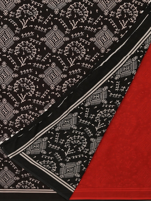 

Pothys Black & Red Pure Chanderi Cotton Printed Saree