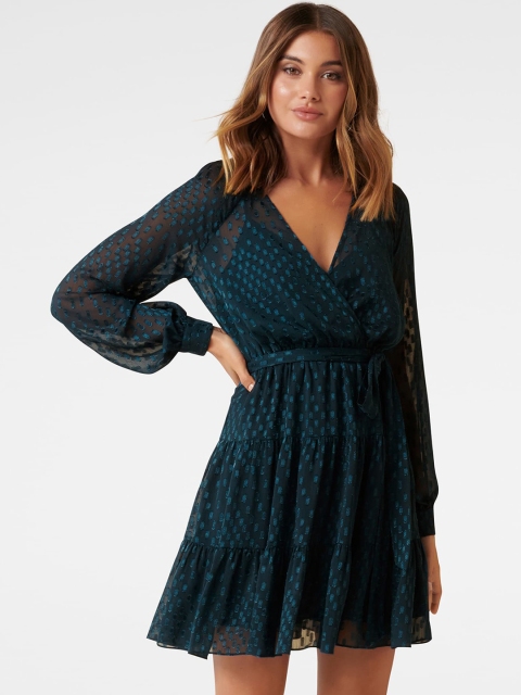 

Forever New Women Navy Blue Self Design Fit and Flare Dress