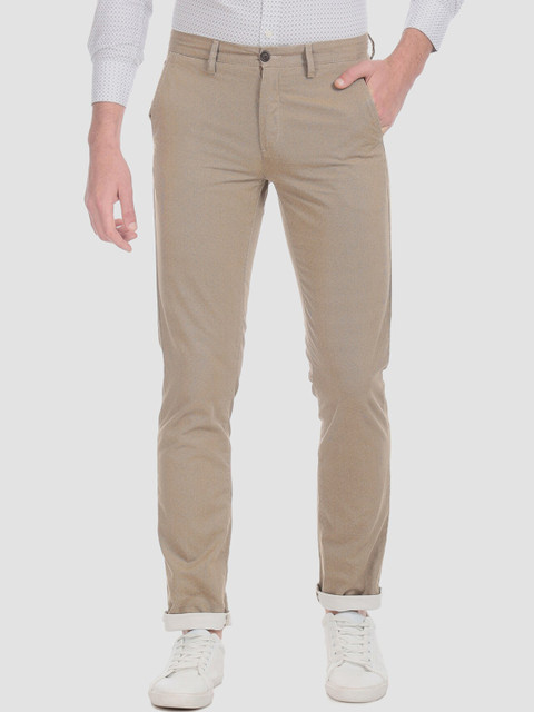 

Arrow Men Beige Slim Fit Self Design Regular Trousers