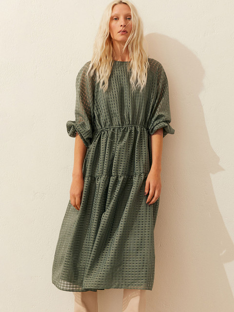 

H&M Women Olive Green Jacquard-Weave Dress