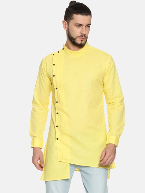 

SHOWOFF Men Yellow Solid Asymmetric Kurta