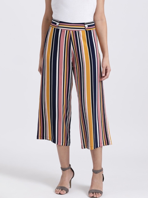 

Zink London Women Mustard Yellow & Navy Blue Regular Fit Striped Culottes