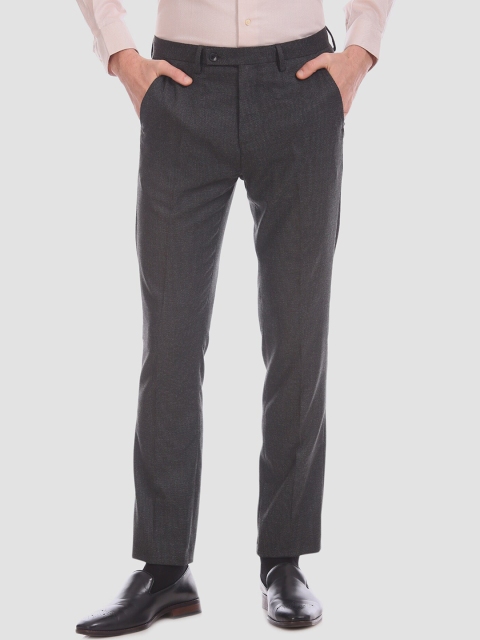 

Arrow Men Charcoal Grey Regular Fit Self Design Formal Trousers