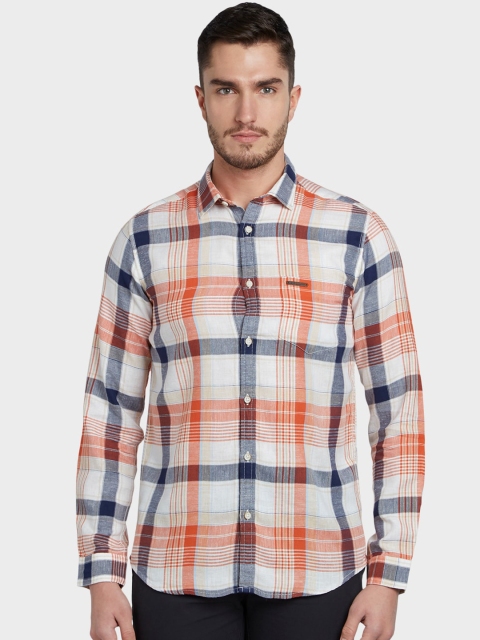 

ColorPlus Men Orange & White Regular Fit Checked Casual Shirt