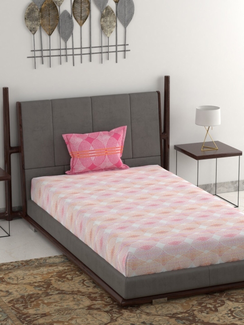 

Trident Pink & White Abstract 144 TC Cotton 1 Single Bedsheet with 1 Pillow Covers