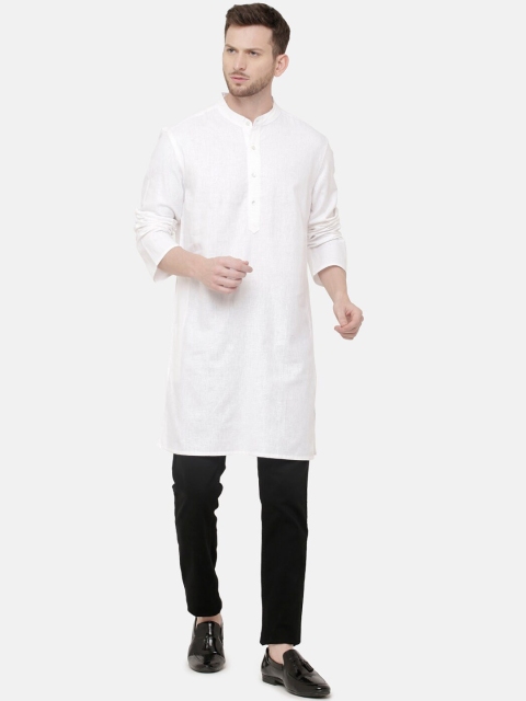 

CAVALLO by Linen Club Men White Solid Straight Linen Kurta