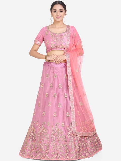 

Mitera Women Pink Embroidered Semi-Stitched Lehenga & Unstitched Choli With Dupatta