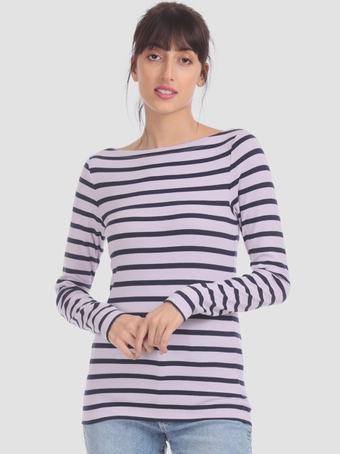 

GAP Women Purple Striped Top