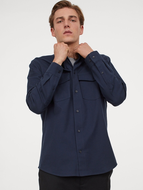 

H&M Men Blue Solid Cotton Shirt Regular Fit