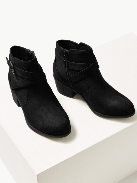 

Marks & Spencer Women Black Solid Textile Mid-Top Flat Boots