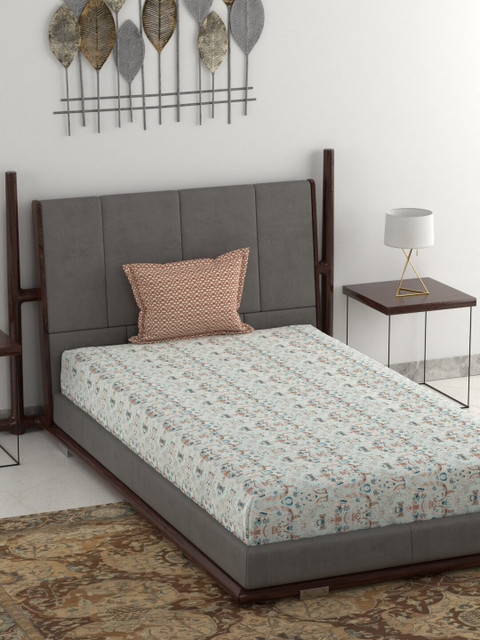 

Trident Blue & Brown Ethnic Motifs 144 TC Cotton 1 Single Bedsheet with 1 Pillow Cover