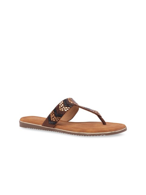 

Inc 5 Women Brown Embellished Suede T-Strap Flats