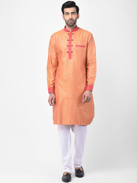

SG LEMAN Men Orange & White Solid Kurta with Pyjamas