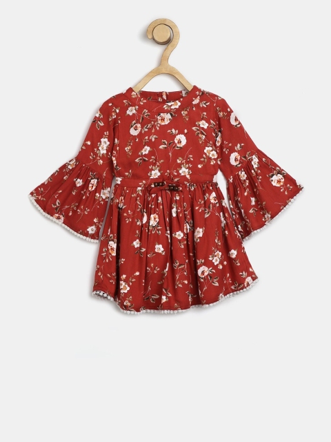 

Bella Moda Girls Red & Off-White Floral Printed Peplum Dress