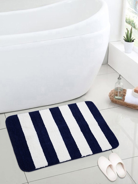 

Saral Home Navy & White Striped Microfibre Anti-Skid Bath Rug, Navy blue