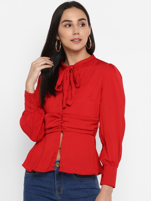 

FOSH Women Red Solid Cinched Waist Top