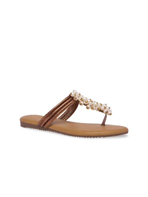 

Inc 5 Women Gold-Toned Embellished T-Strap Flats