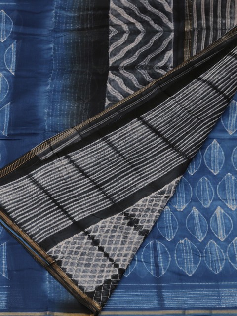 

Pothys Blue Printed Cotton Blend Saree