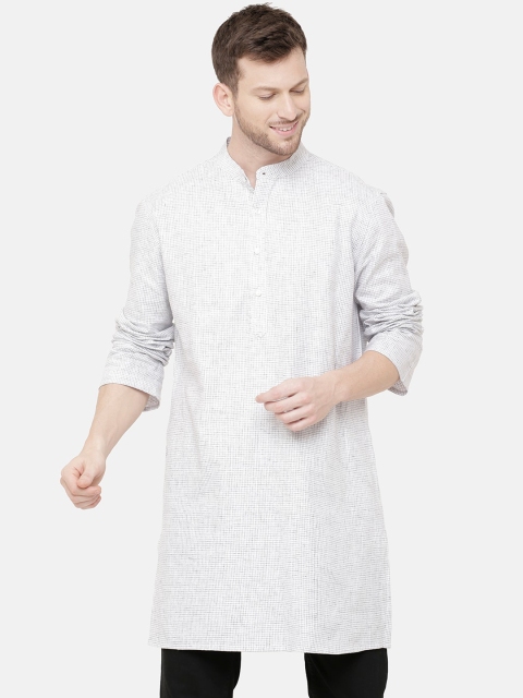 

CAVALLO by Linen Club Men White & Black Checked Straight Linen Kurta