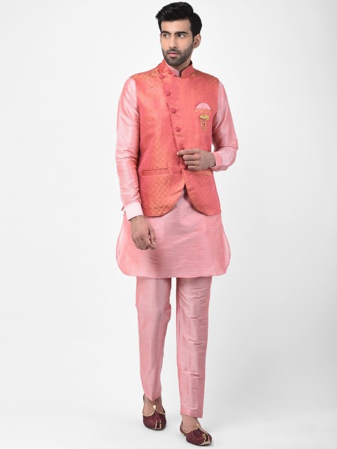 

SG LEMAN Men Peach Solid Kurta with Pyjamas & Nehru Jacket
