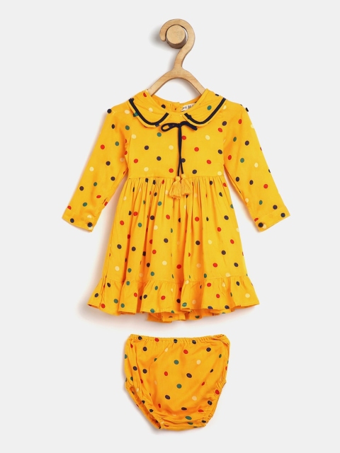 

Bella Moda Girls Yellow Printed Fit and Flare Dress with Briefs