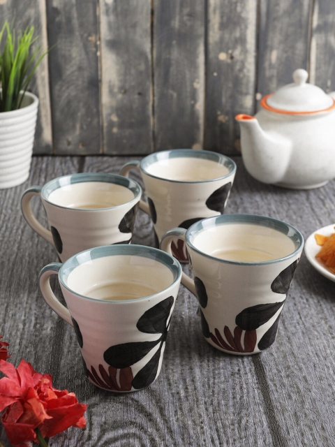 

MIAH Decor Set Of 4 Off-White Printed Ceramic Cups