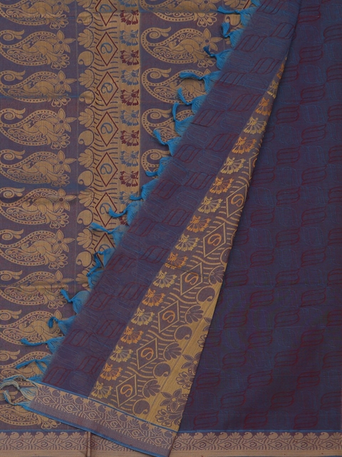 

Pothys Blue & Gold-Toned Pure Cotton Woven Design Saree