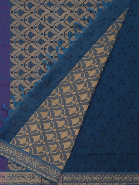 

Pothys Violet & Blue Pure Cotton Printed Saree