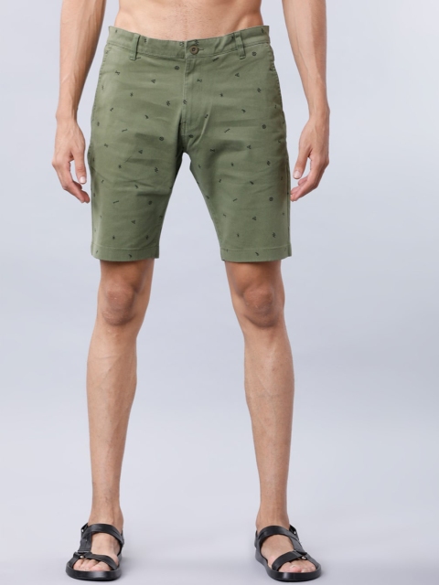 

HIGHLANDER Men Olive Green & Black Printed Slim Fit Chino Shorts