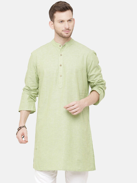 

CAVALLO by Linen Club Men Green Solid Straight Kurta