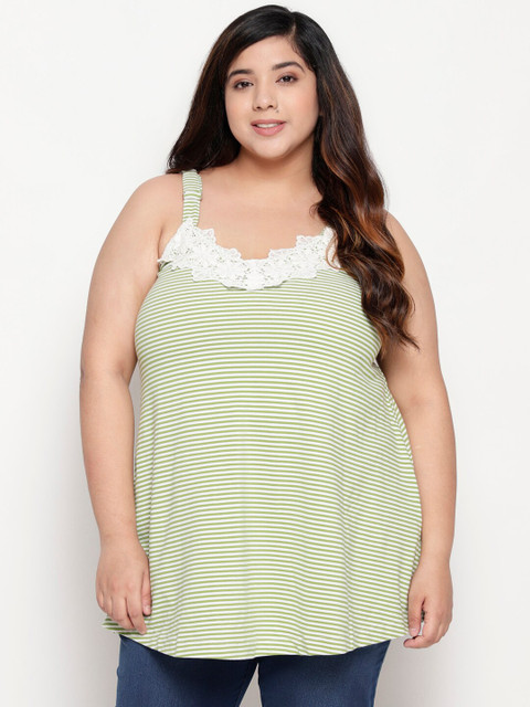 

Amydus Women Green Striped A-Line Top