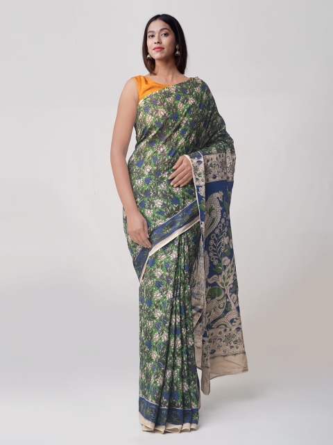 

Unnati Silks Green & Blue Pure Cotton Printed Saree