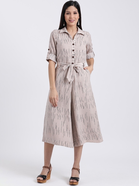 

Zink London Women Beige & Navy Blue Printed Culotte Jumpsuit