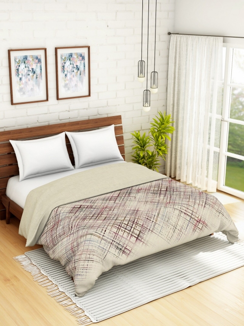 

SPACES Beige Geometric AC Room 180 GSM Organic Cotton Double Bed Quilt