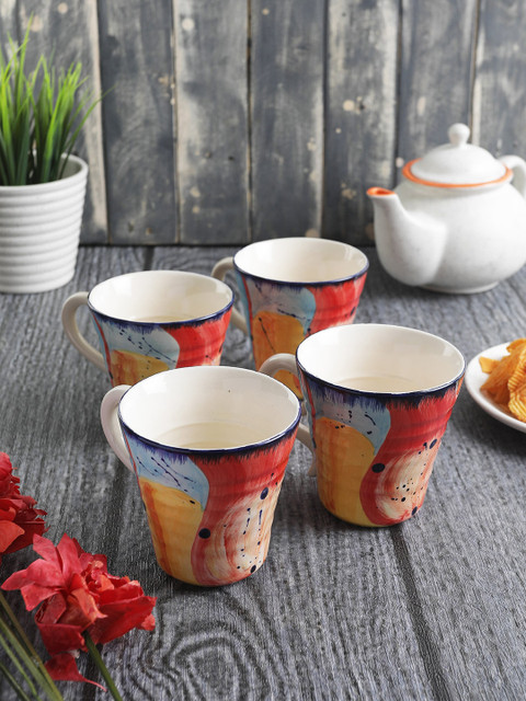 

MIAH Decor Multicoloured Printed 4-Pieces Handmade Ceramic Mug Set, Multi