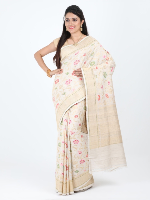 

SABOO COLLECTIONS Cream-Coloured & Beige Pure Silk Woven Design Banarasi Saree