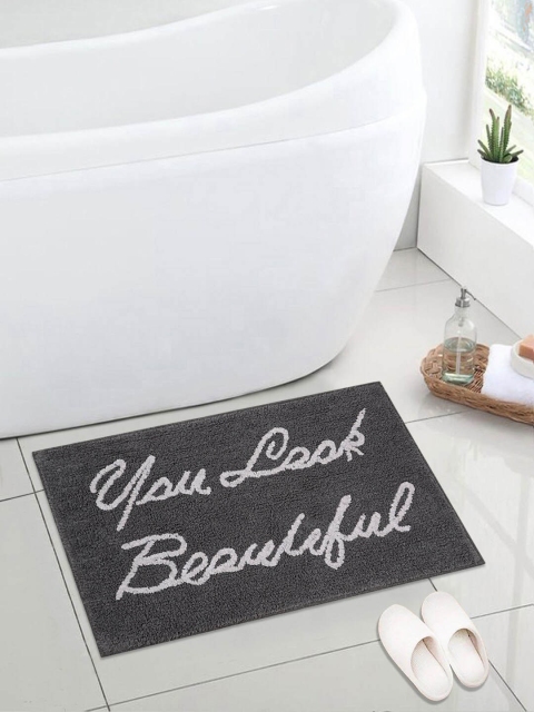 

Saral Home Charcoal Grey & White Printed Cotton Anti-Skid Bath Rug