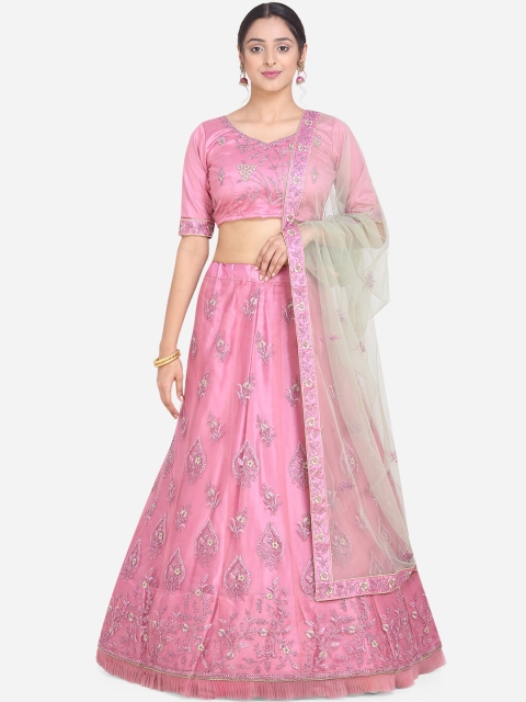 

Mitera Pink Embroidered Semi-Stitched Lehenga & Unstitched Blouse With Dupatta