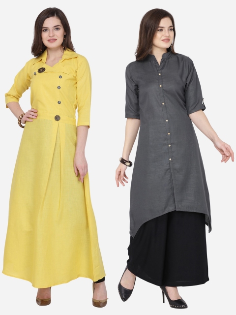 

Silk Bazar Women Yellow & Black Solid Kurta with Palazzos