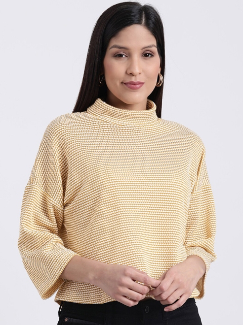 

Zink London Women Yellow Self Design Boxy Top