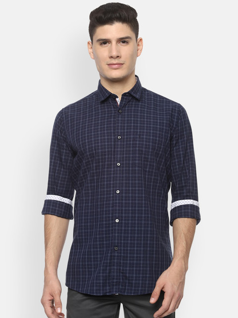 

Van Heusen Sport Men Navy Blue Slim Fit Checked Casual Shirt